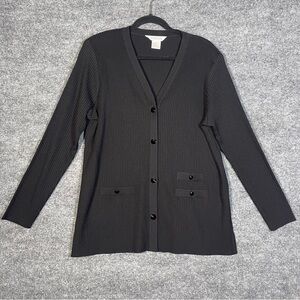 Exclusively‎ Misook Women’s XL Black Ribbed Button Cardigan Lightweight Sweater